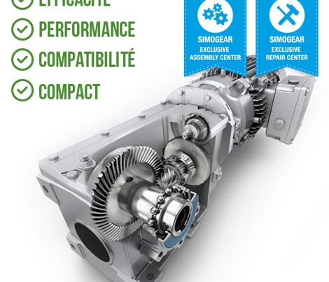 Réducteur SIMOGEAR en coupe : efficacité, performance, compatibilité, compact ; centres Assembly et Repair