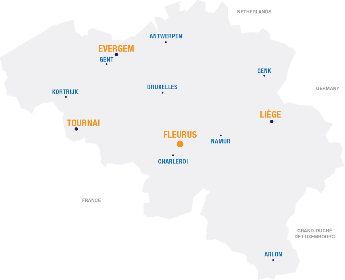 Carte Belgique avec implantations ABM TECNA