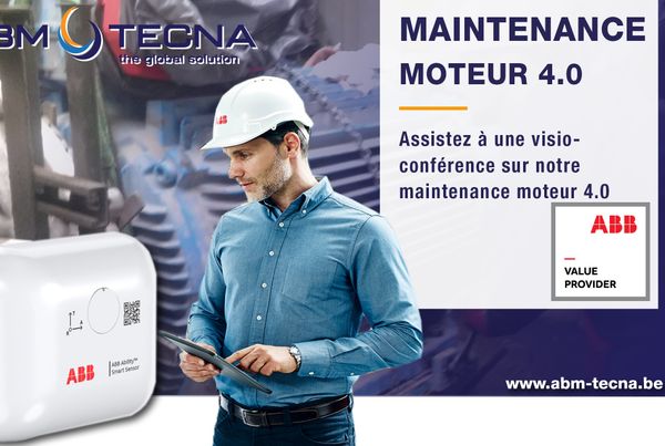 Maintenance moteur 4.0 : visioconférence ABM TECNA, technicien avec tablette et capteur connecté ABB