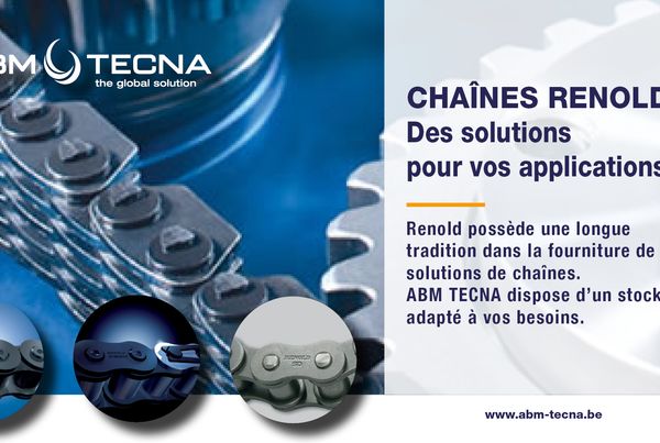 Chaînes Renold : des solutions pour vos applications, stock adapté chez ABM TECNA, chaînes à rouleaux en gros plan