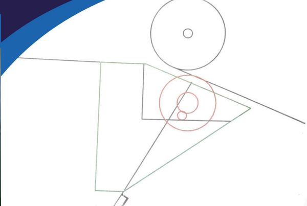 Croquis technique à main levée de l'extension d'une trémie : tracés, cercles et angle droit