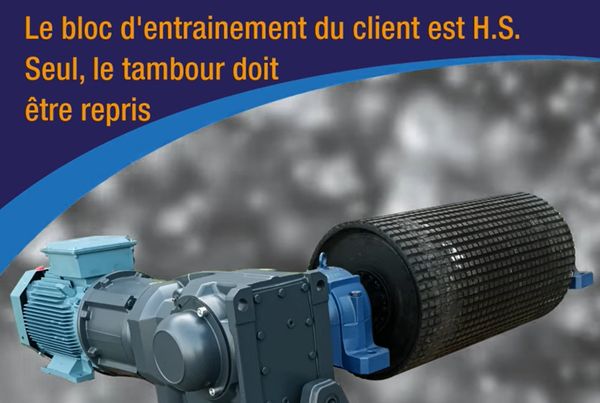 Motoréducteur et palier à semelle sur un tambour de convoyeur revêtu : assemblage et montage électromécanique
