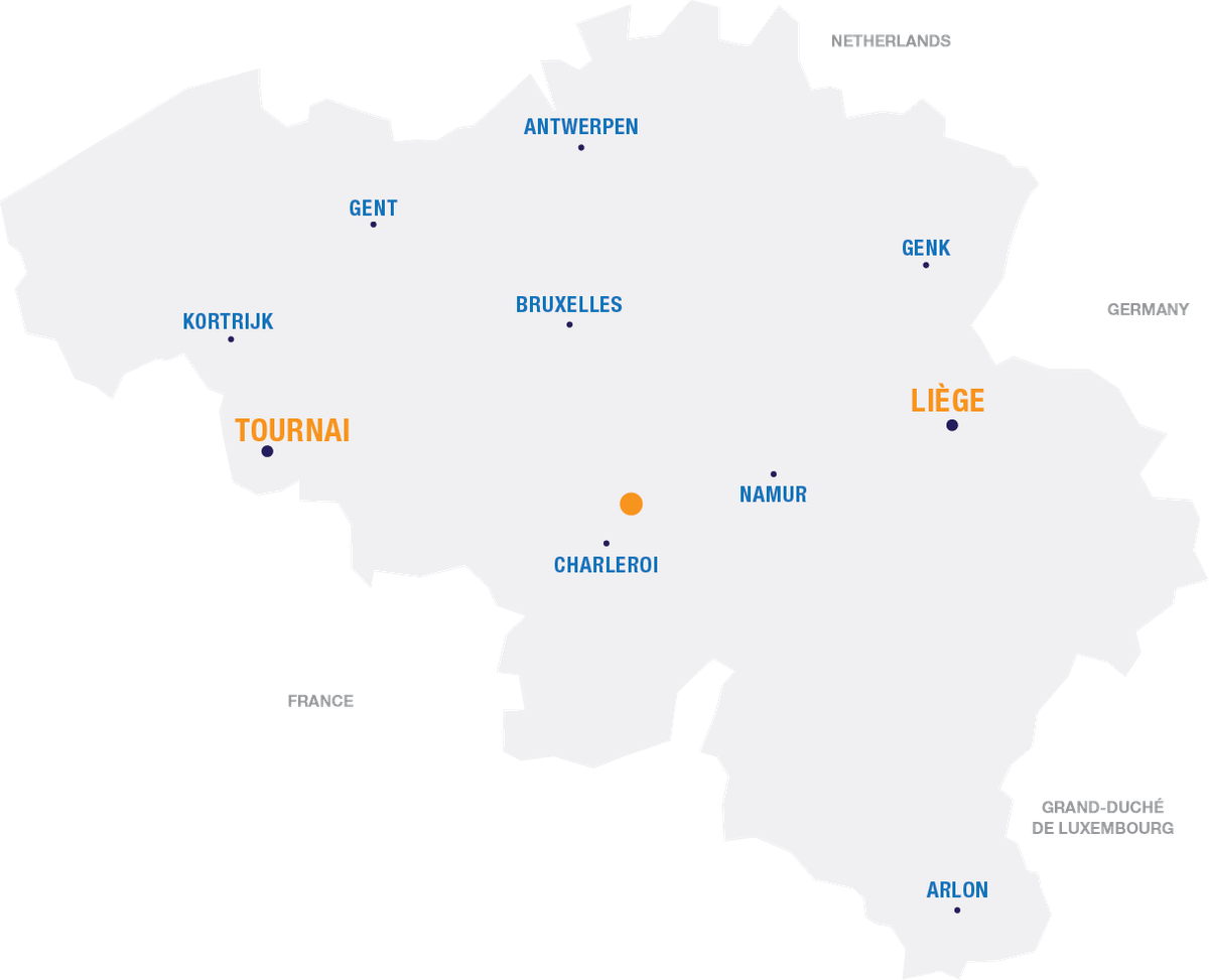 Carte de Belgique : Fleurus, Tournai et Liège