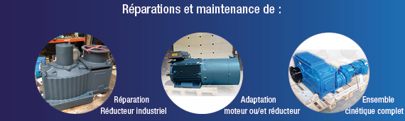 Nos ateliers réparent et entretiennent motoréducteurs, réducteurs industriels, réalisent des adaptations spécifiques et montages complets de chaines cinétiques.